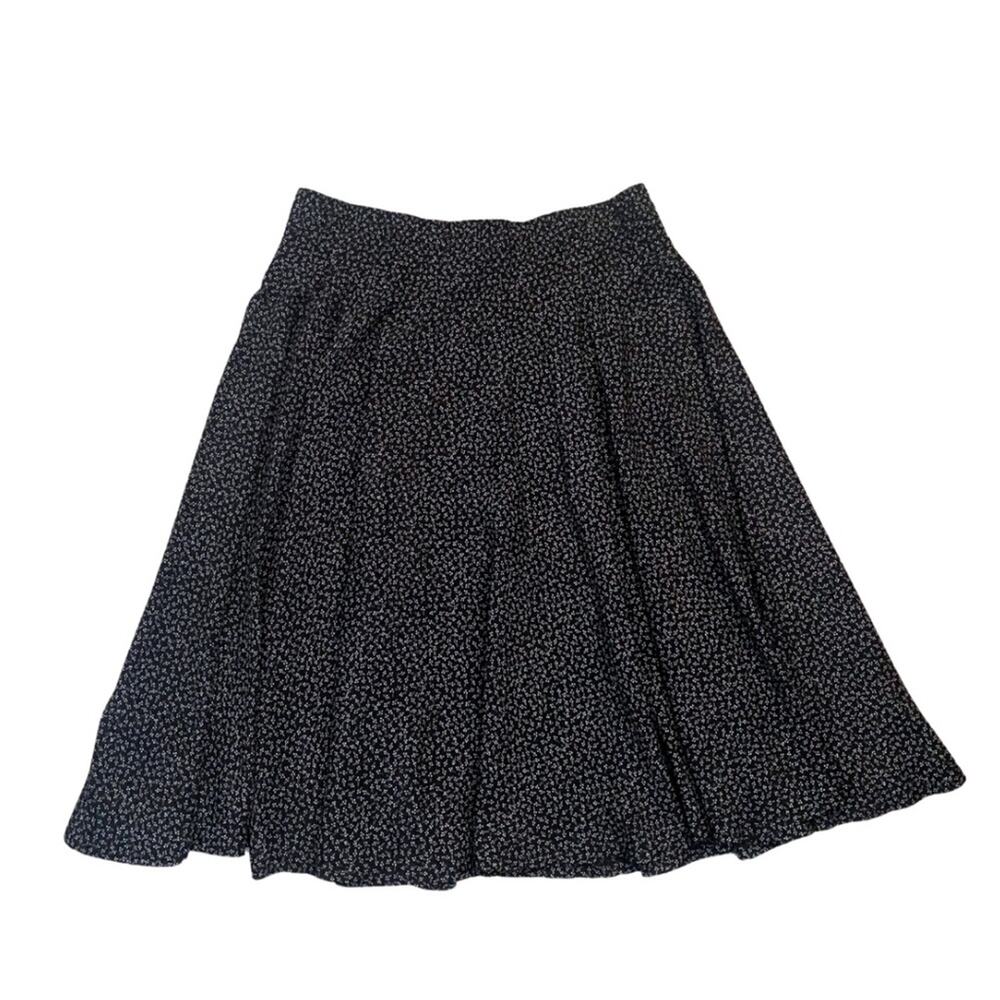 2/$30 Vintage Josephine Black White Print Midi Skirt Floral Flowy Retro PinUp